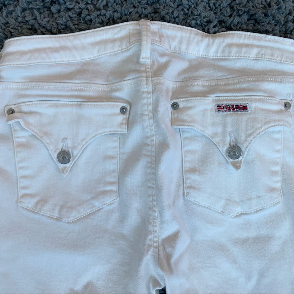 Hudson White Straight Leg Jeans with Cuffed Hem - Picture 4 of 6